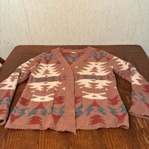 Entro Aztec Print Cardigan Sweater Women’s S Tribal Southwestern Fluffy Texture